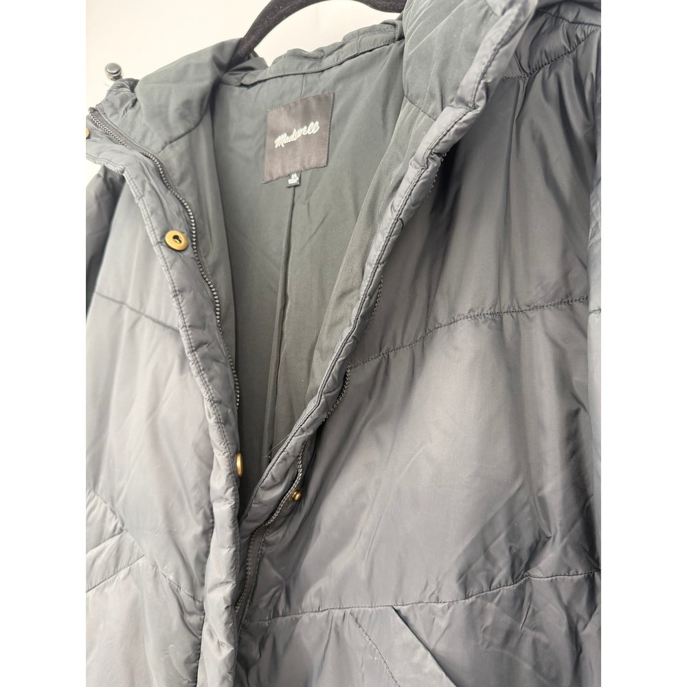 Madewell Womens Black Hooded Puffer Jacket Chevron Quilted Coat XL MA301 FA20 - Picture 12 of 16